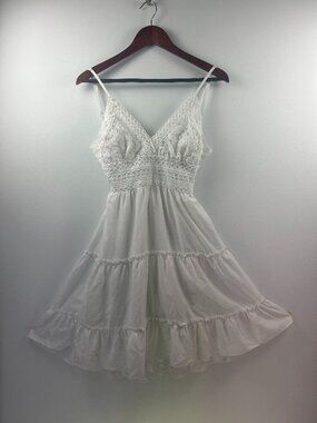Ecowish White Lace Crochet Trim Babydoll Mini Dress Size S
